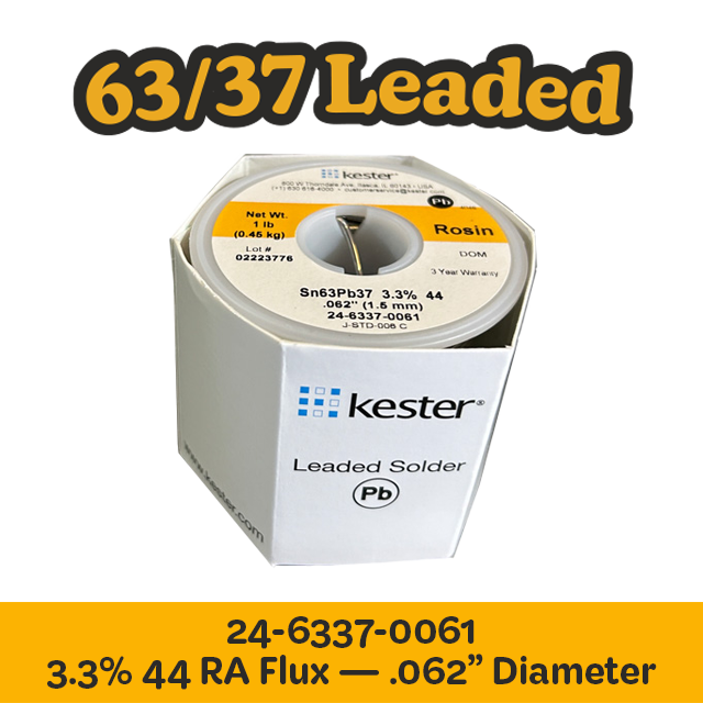 Solder Wire: Kester .062" 24-6337-0061 Sn63Pb37 3.3%/44