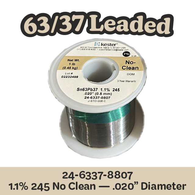 Solder Wire: Kester .020" 24-6337-8807 Sn63Pb37 1.1%/245