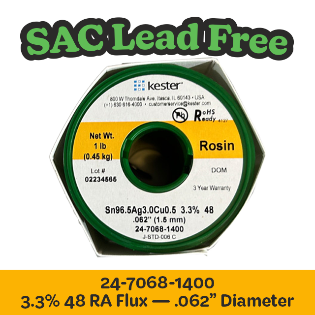 Solder Wire: Kester .062" 24-7068-1400 SAC 3.3%/48