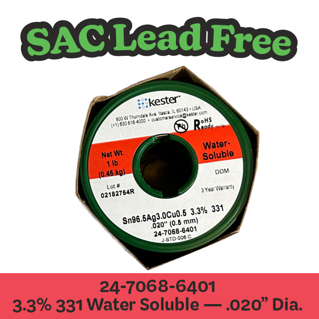 Solder Wire: Kester .020" 24-7068-6401 SAC 3.3%/331