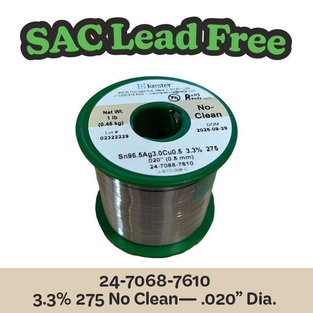 Solder Wire: Kester .020" 24-7068-7610 SAC 3.3%/275
