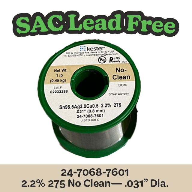 Solder Wire: Kester .031" 24-7068-7601 SAC 2.2%/275