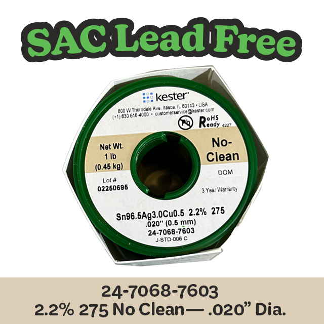Solder Wire: Kester .020" 24-7068-7603 SAC 2.2%/275