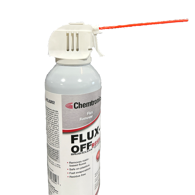 Chemtronics ES835b Flux Off flux remover spray, Front of can with straw