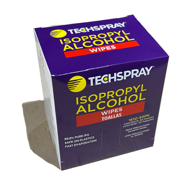 TechSpray 1610-50PK Isopropyl Alcohol 99 Pure Cleaning Wipe, top of box