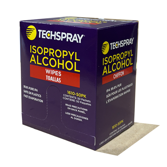 TechSpray 1610-50PK Isopropyl Alcohol 99 Pure Cleaning Wipe, side of box