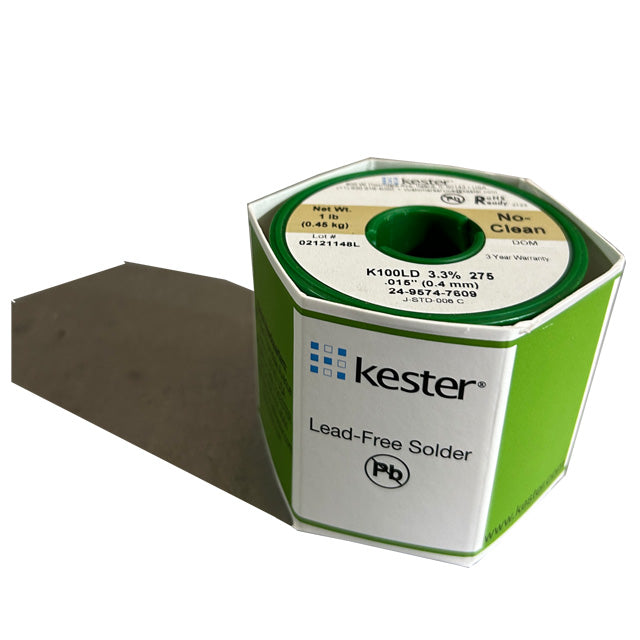 Kester K100LD (99.3% Tin .7% Cu) 24-9574-7609 Lead Free Solder Wire, front of spool