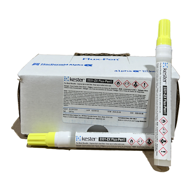 Kester Solder flux pen 2331zx, Box and pens from front