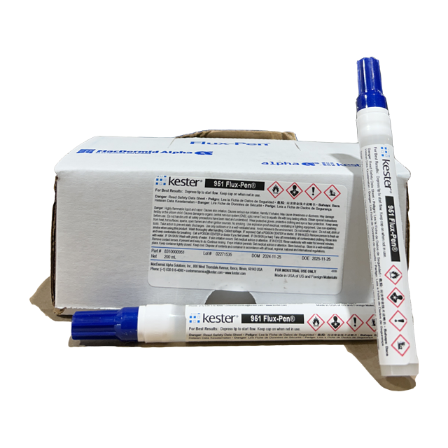 Kester Solder flux pen 951, Box and pens from front