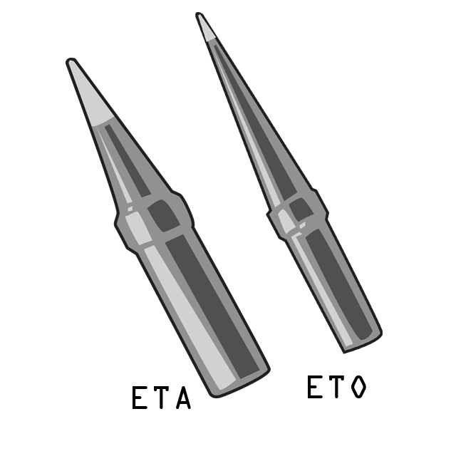 Weller ETA and ETO Soldering Iron Tip Bundle, front of tips