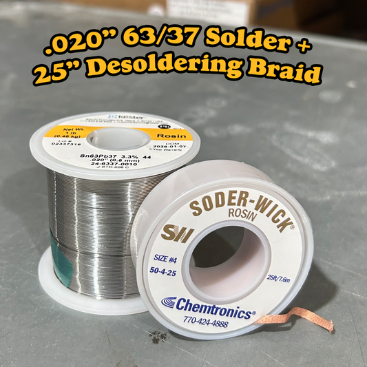 .020" 63/37 Rosin Solder + Rosin Desoldering Braid
