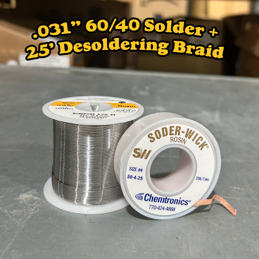 .031" 60/40 Rosin Solder + Rosin Desoldering Braid