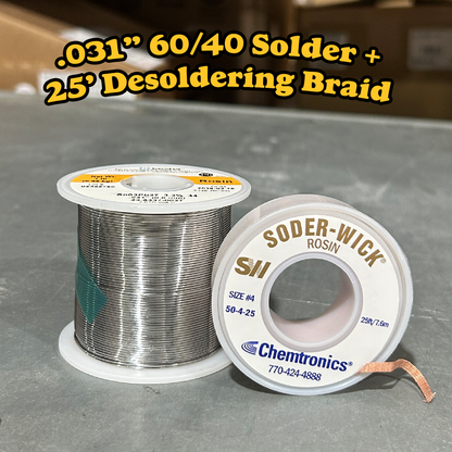 .031" 63/37 Rosin Solder + Rosin Desoldering Braid