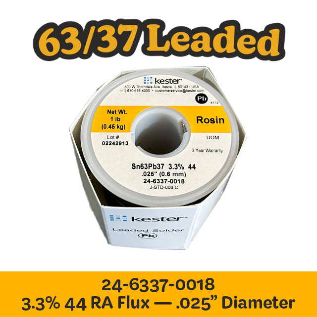 Solder Wire: Kester .025" 24-6337-0018 Sn63Pb37 3.3%/44