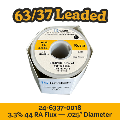 Solder Wire: Kester .025" 24-6337-0018 Sn63Pb37 3.3%/44