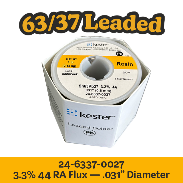 Solder Wire: Kester .031" 24-6337-0027 Sn63Pb37 3.3%/44