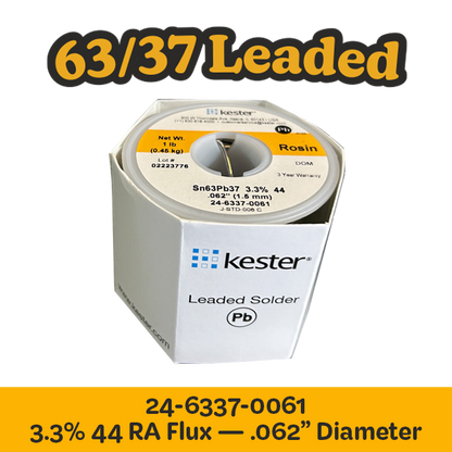 Solder Wire: Kester .062" 24-6337-0061 Sn63Pb37 3.3%/44