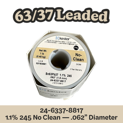 Solder Wire: Kester .062" 24-6337-8817 Sn63Pb37 1.1%/245