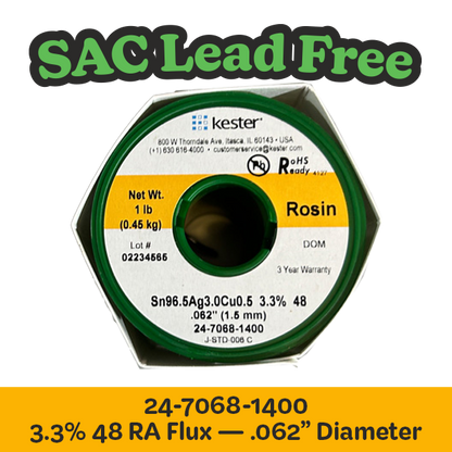 Solder Wire: Kester .062" 24-7068-1400 SAC 3.3%/48