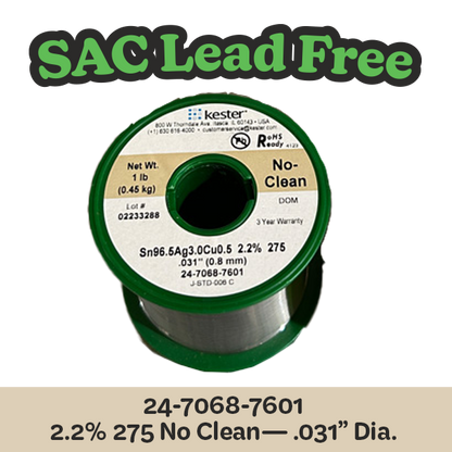 Solder Wire: Kester .031" 24-7068-7601 SAC 2.2%/275