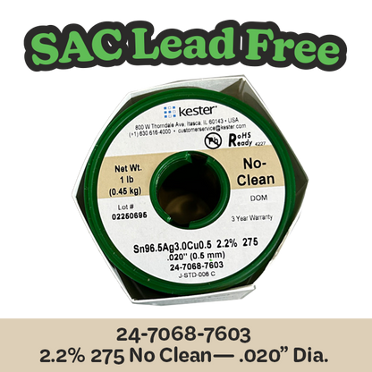 Solder Wire: Kester .020" 24-7068-7603 SAC 2.2%/275