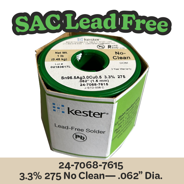 Solder Wire: Kester .062" 24-7068-7615 SAC 3.3%/275