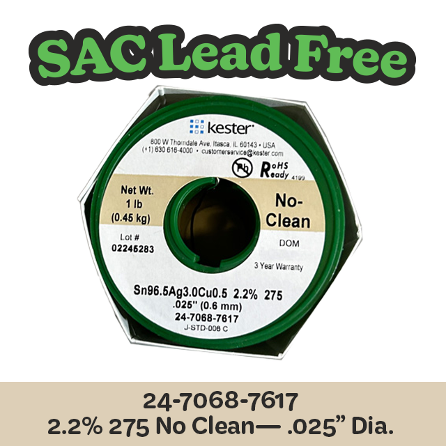 Solder Wire: Kester .025" 24-7068-7617 SAC 2.2%/275