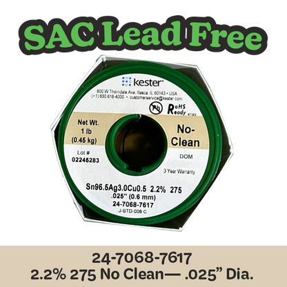 Solder Wire: Kester .025" 24-7068-7617 SAC 2.2%/275