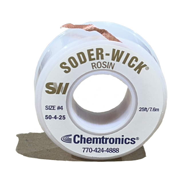 Solder Wick 50-4-25 Desoldering tool Rosin, front of spool. 