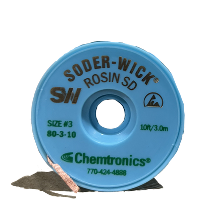 Solder Wick 80-3-10 Desoldering Braid Rosin, front of spool. 