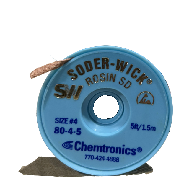 Solder Wick 80-4-5 Desoldering Braid Rosin, front of spool. 