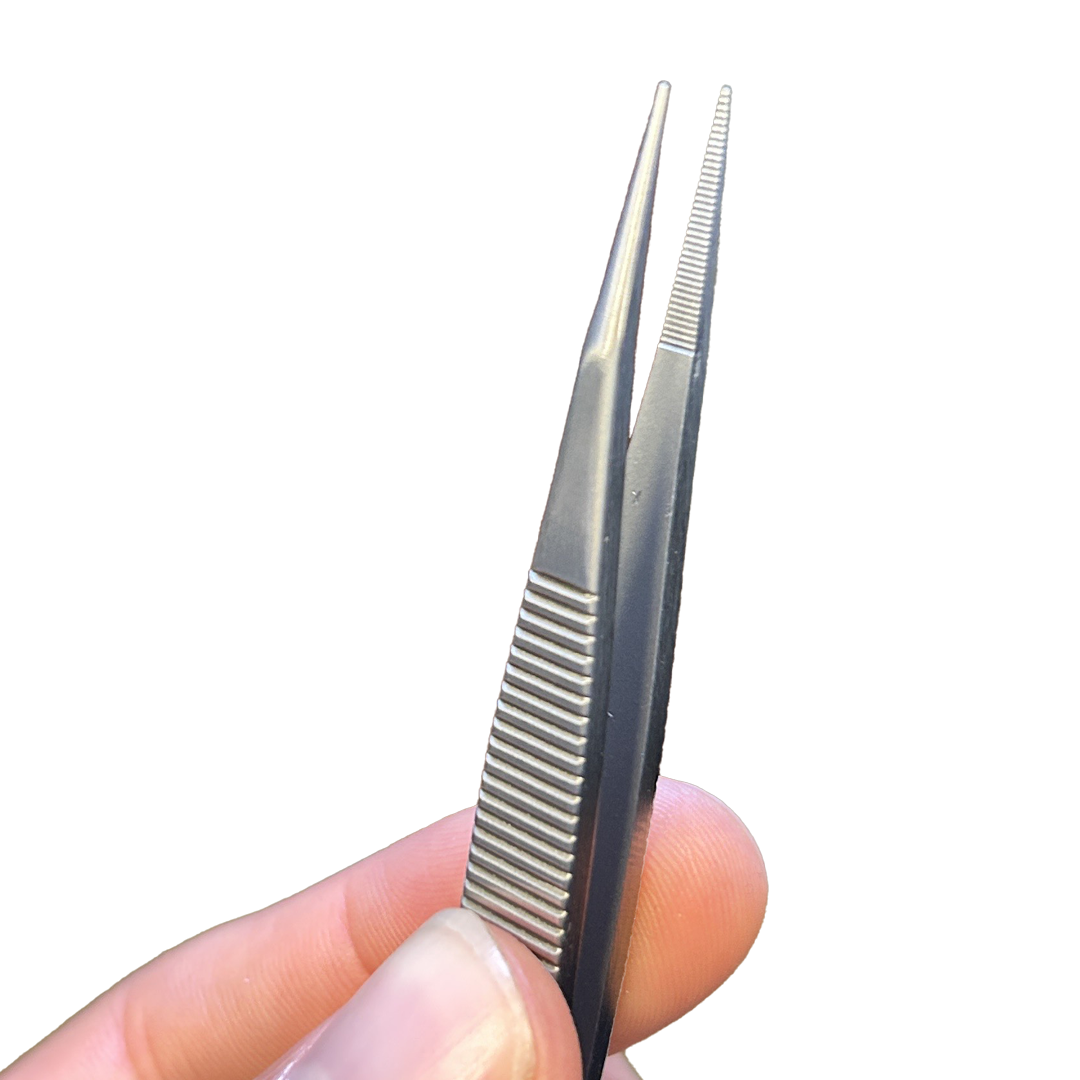 Excelta 00D Tweezers - 3 Star Straight Strong Medium Point Carbon Steel - Serrated Tips