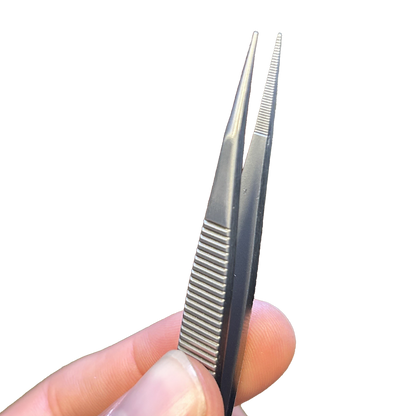 Excelta 00D Tweezers - 3 Star Straight Strong Medium Point Carbon Steel - Serrated Tips