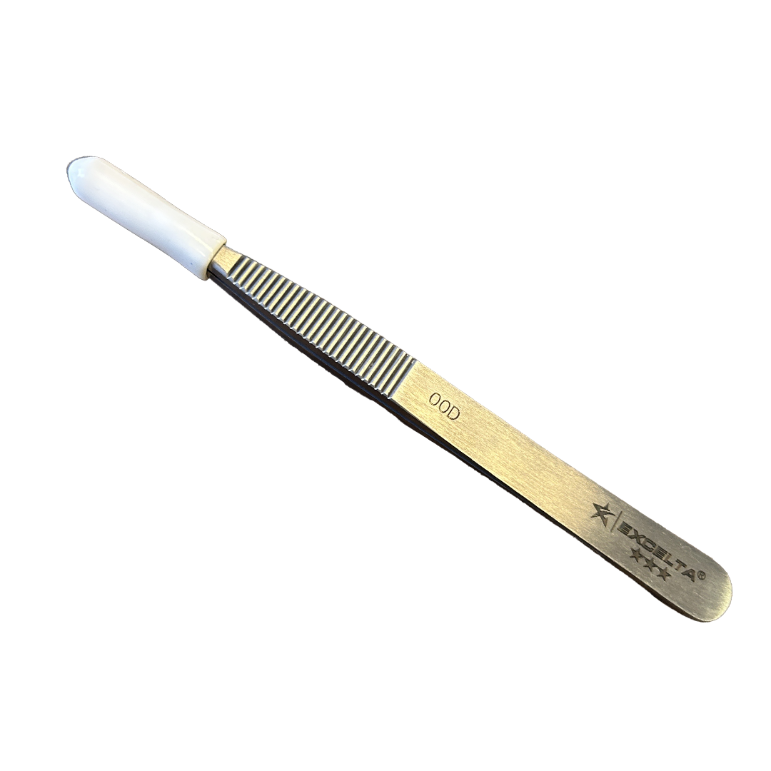Excelta 00D Tweezers - 3 Star Straight Strong Medium Point Carbon Steel - Serrated Tips
