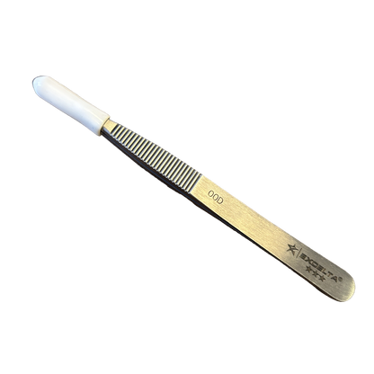 Excelta 00D Tweezers - 3 Star Straight Strong Medium Point Carbon Steel - Serrated Tips