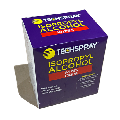 TechSpray 1610-50PK Isopropyl Alcohol 99 Pure Cleaning Wipe, top of box