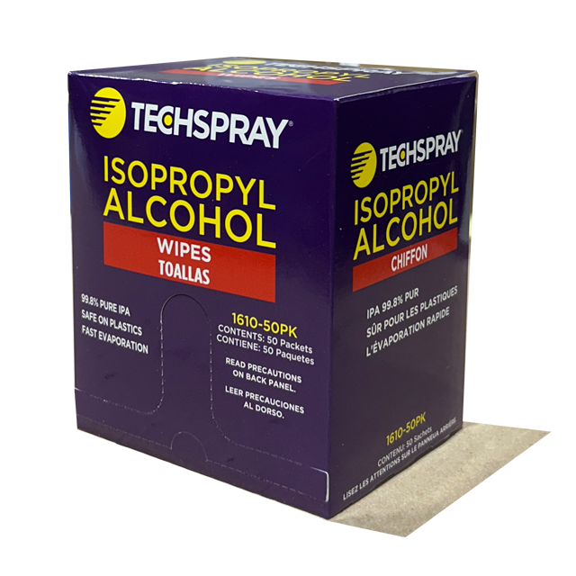 TechSpray 1610-50PK Isopropyl Alcohol 99 Pure Cleaning Wipe, side of box