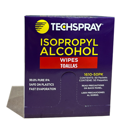 TechSpray 1610-50PK Isopropyl Alcohol 99 Pure Cleaning Wipe, Front of box