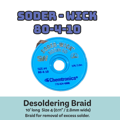 Desoldering Braid Soder-Wick 80-4-10 Rosin Flux Size #4 Blue