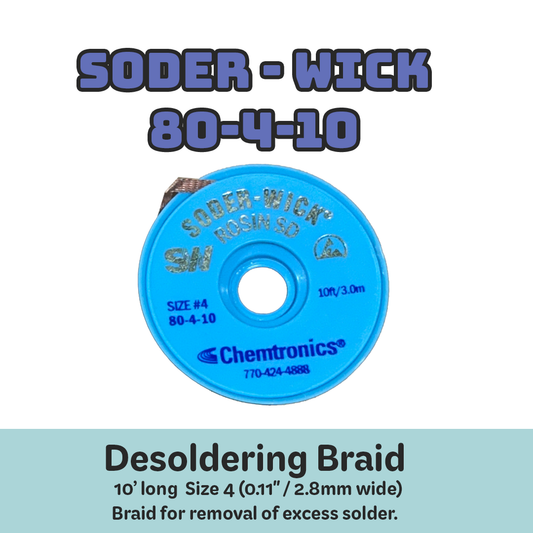 Desoldering Braid Soder-Wick 80-4-10 Rosin Flux Size #4 Blue
