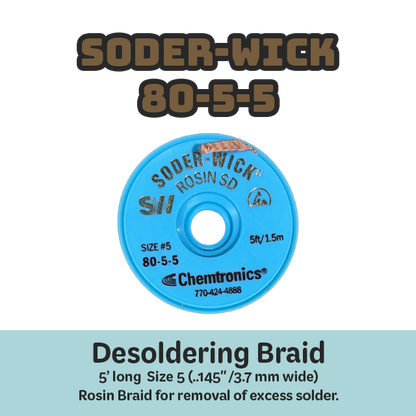 Desoldering Braid Soder-Wick 80-5-5 Rosin Flux Size #5 Brown