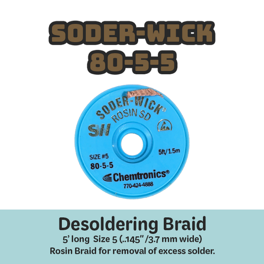 Desoldering Braid Soder-Wick 80-5-5 Rosin Flux Size #5 Brown