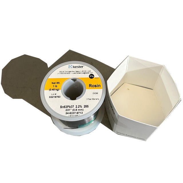 Kester 24-6337-9713 Sn63Pb37 Rosin Solder Wire, top of spool out of package