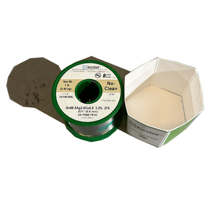 Kester 24-7068-7618 SAC Sn96.5Ag3Cu0.5 No Clean Solder Wire, Top of spool out of package