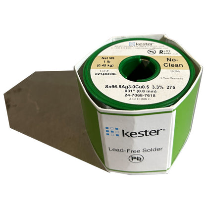Kester 24-7068-7618 SAC Sn96.5Ag3Cu0.5 No Clean Solder Wire, front of spool