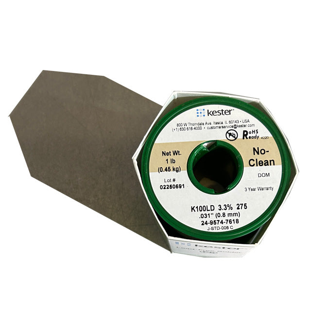 Kester K100LD (99.3% Tin .7% Cu) 24-9574-7618 Lead Free Solder Wire, top of spool

