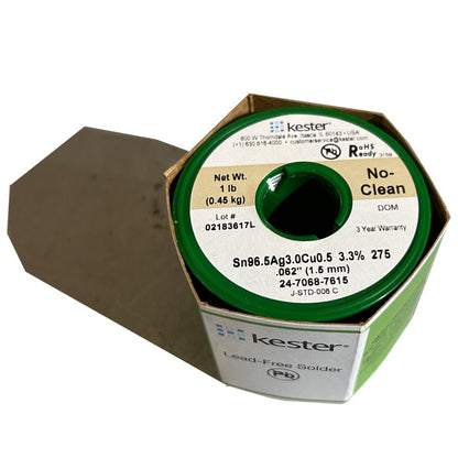 Kester 24-7068-7615 SAC Sn96.5Ag3Cu0.5 No Clean Solder Wire, front of spool