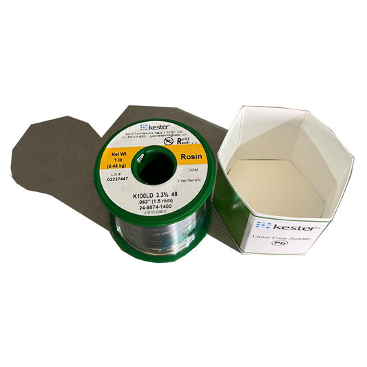 Kester K100LD (99.3% Tin .7% Cu) 24-9574-1400 Lead Free Solder Wire, top of spool out of package