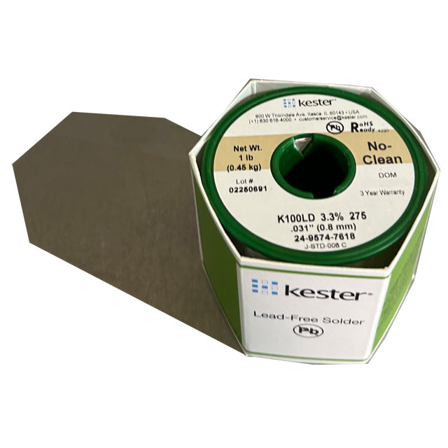 Kester K100LD (99.3% Tin .7% Cu) 24-9574-7618 Lead Free Solder Wire, top of spool in package
