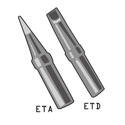 Weller ETA and ETD Soldering Iron Tip Bundle, front of tips Illustration